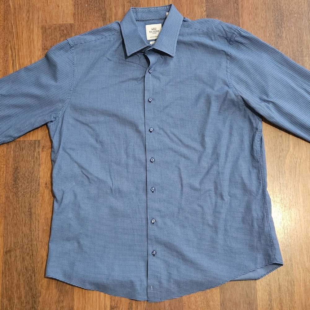 BEN SHERMAN mens skim-fit stretch dress shirt SIZE 17x35 COLOR BLUE  LXL15
